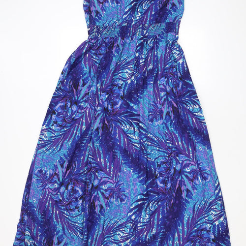 Debenhams Womens Blue Geometric Cotton Maxi Size 12 V-Neck