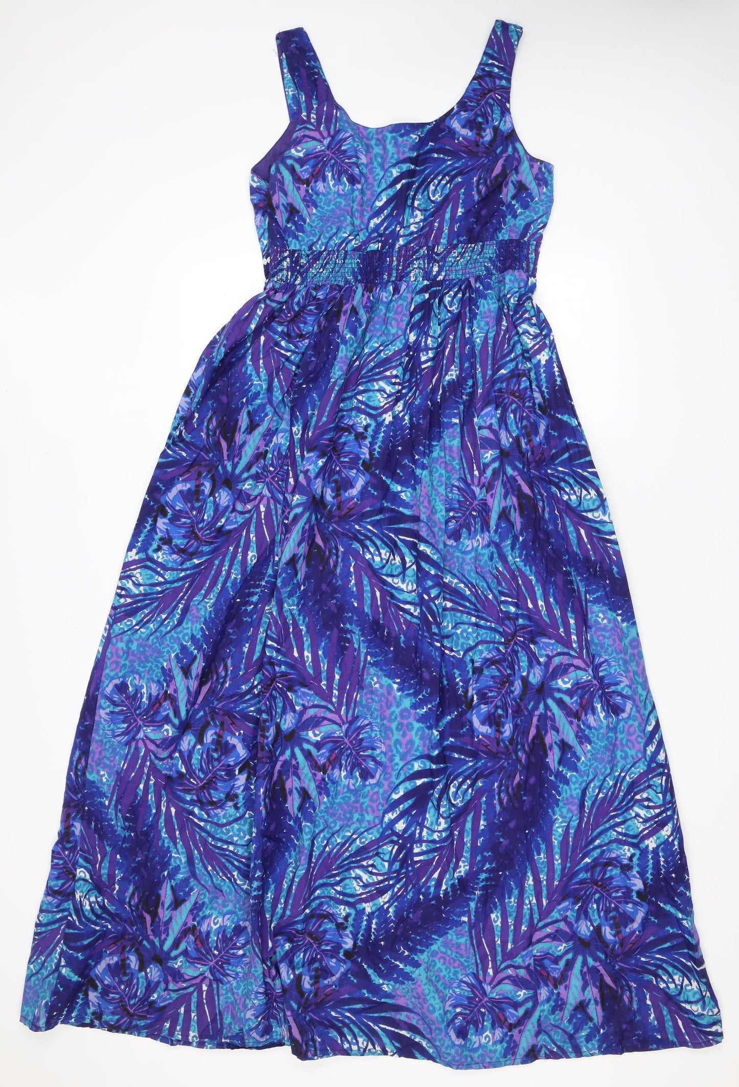Debenhams Womens Blue Geometric Cotton Maxi Size 12 V-Neck