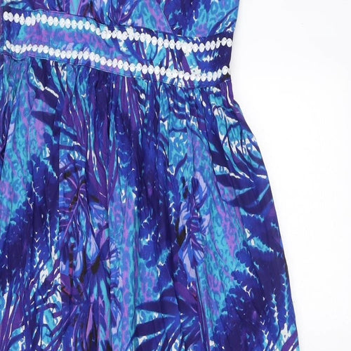 Debenhams Womens Blue Geometric Cotton Maxi Size 12 V-Neck