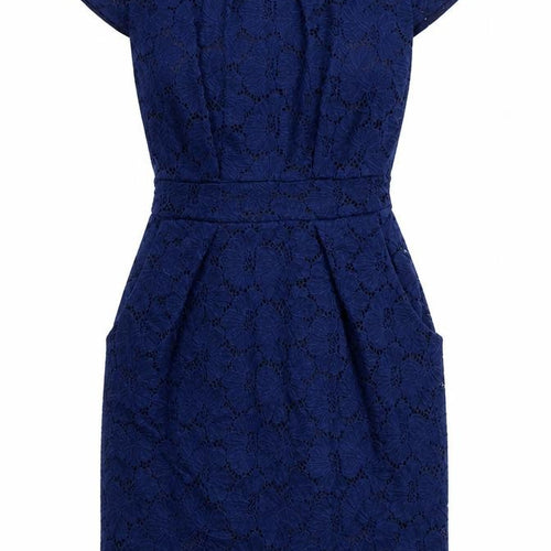 Vouley Vous Womens Blue Floral Nylon Mini Size L Round Neck Zip - Lace
