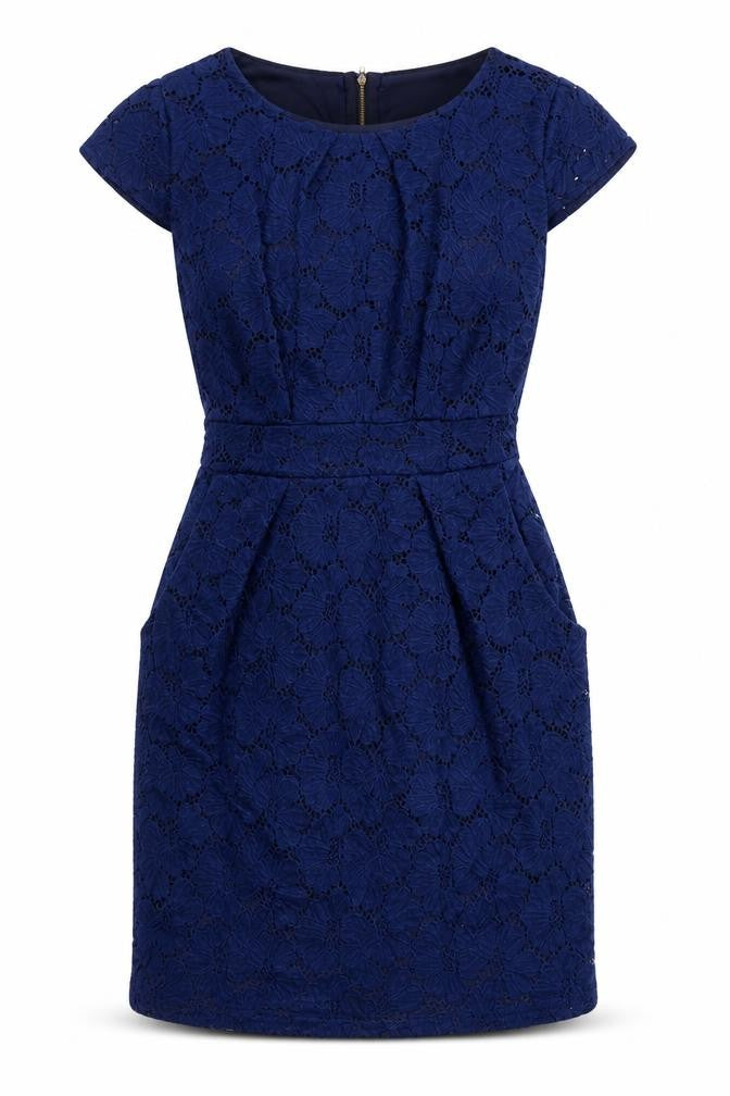 Vouley Vous Womens Blue Floral Nylon Mini Size L Round Neck Zip - Lace