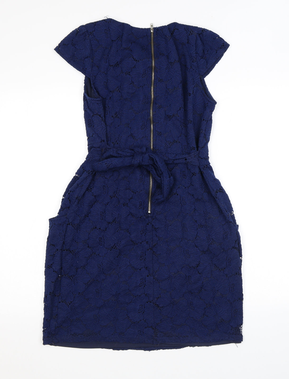 Vouley Vous Womens Blue Floral Nylon Mini Size L Round Neck Zip - Lace