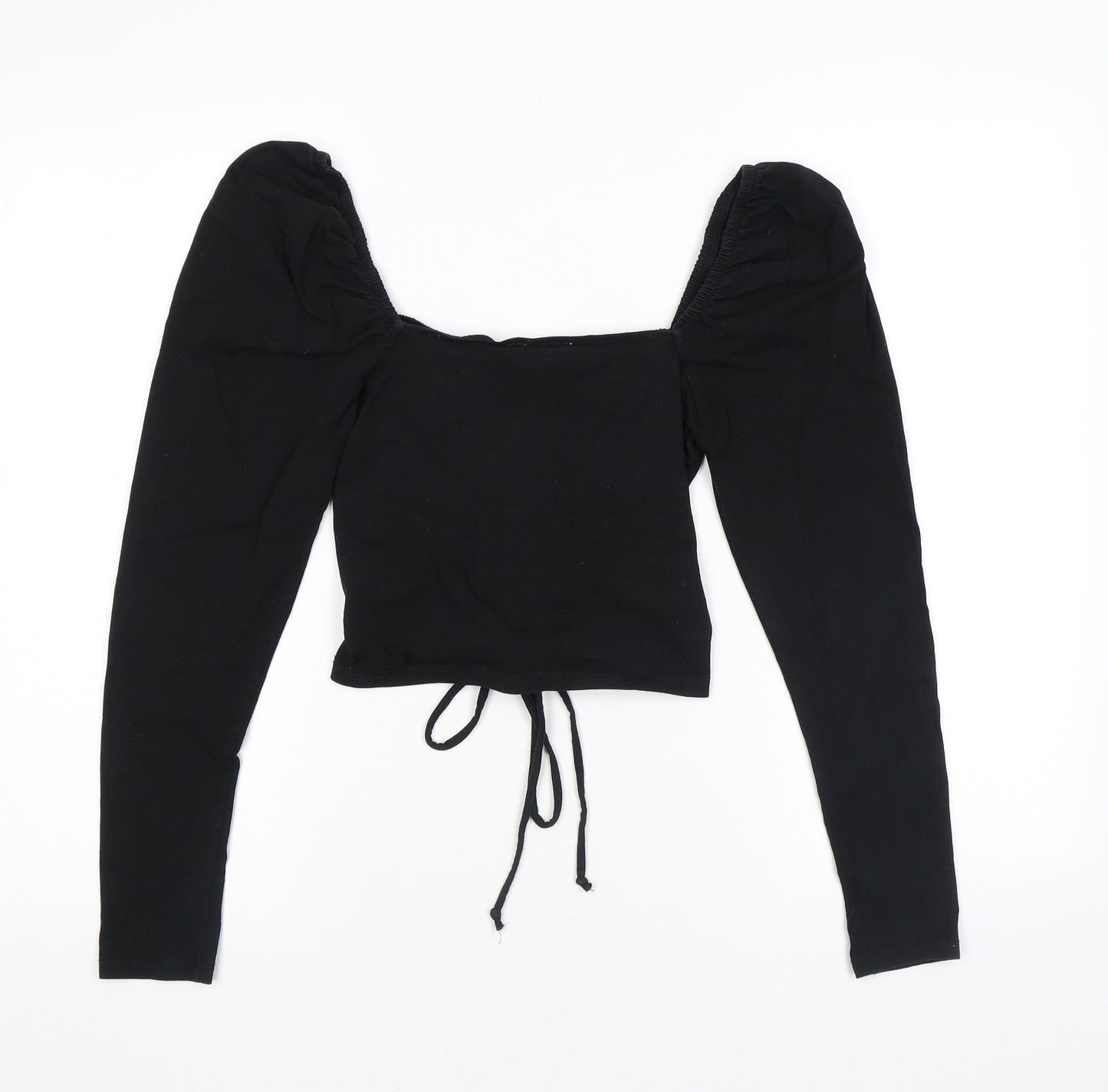 Topshop Womens Black Cotton Cropped T-Shirt Size 10 V-Neck