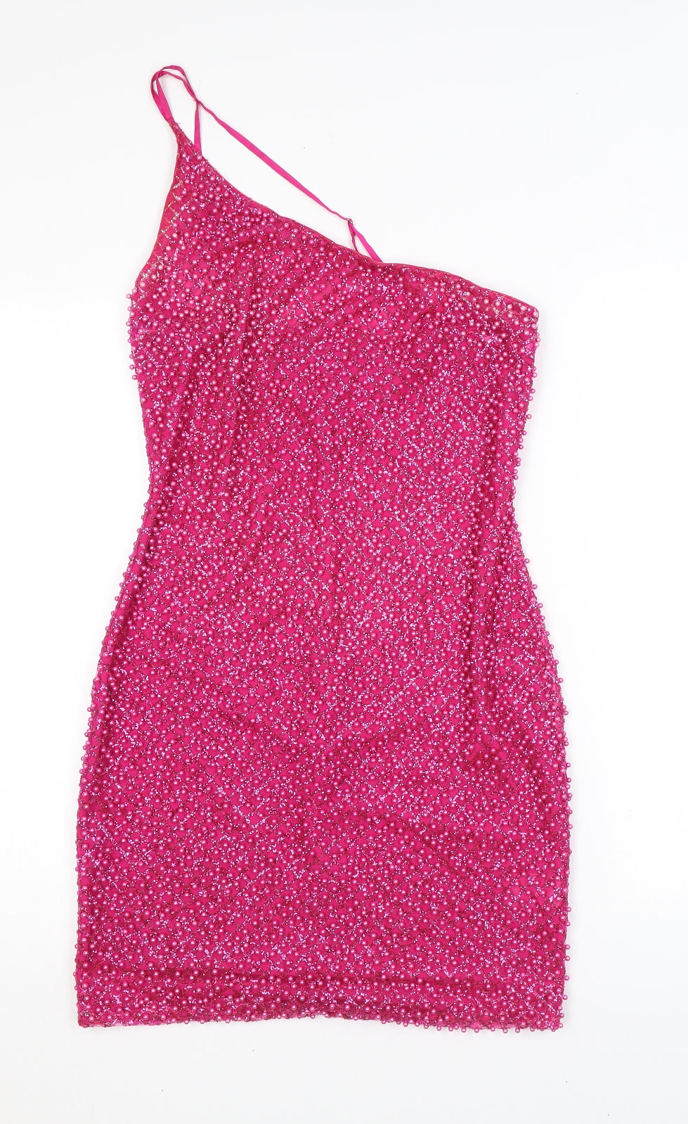 Oh Polly Womens Pink Argyle/Diamond Polyester Mini Size 10 One Shoulder Zip