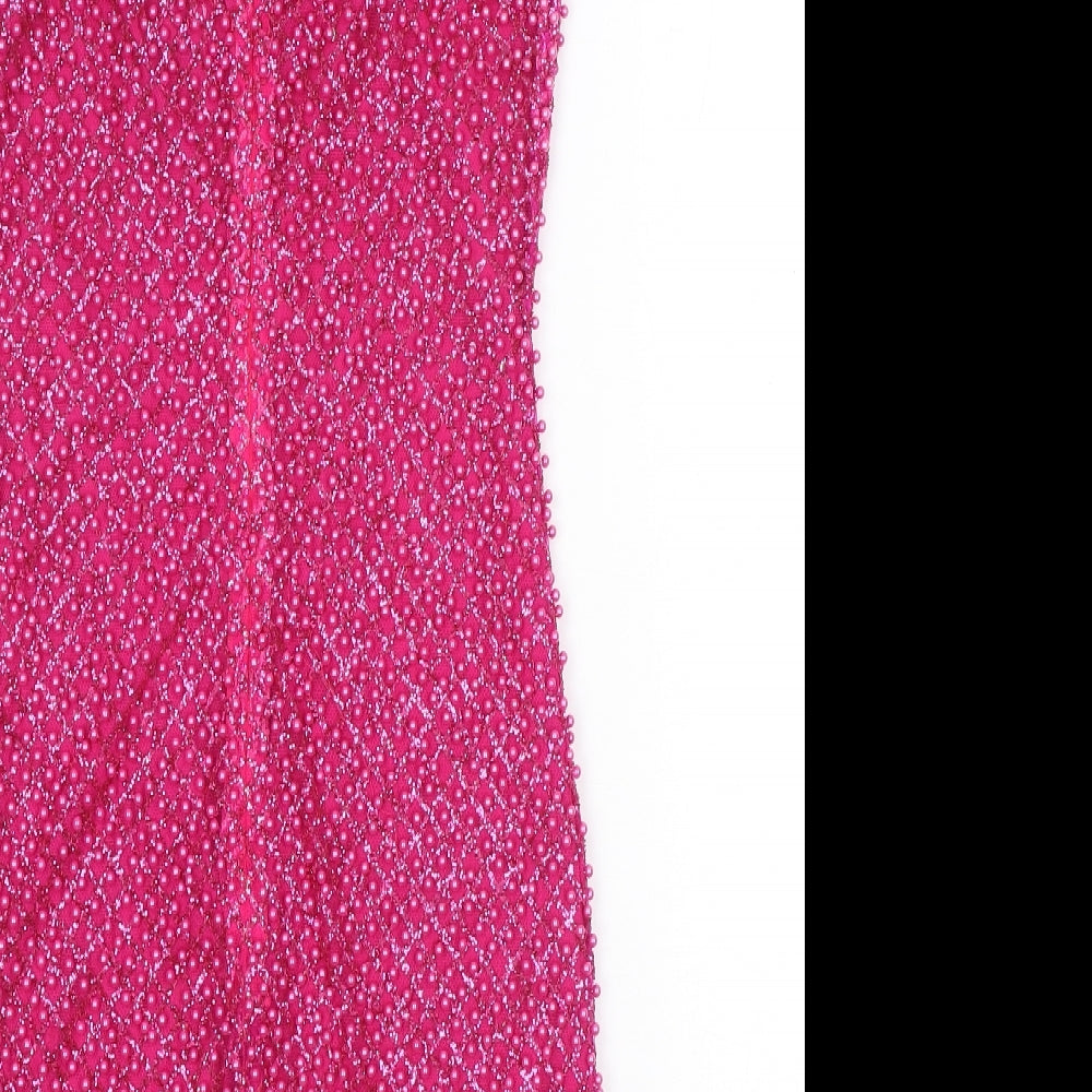 Oh Polly Womens Pink Argyle/Diamond Polyester Mini Size 10 One Shoulder Zip