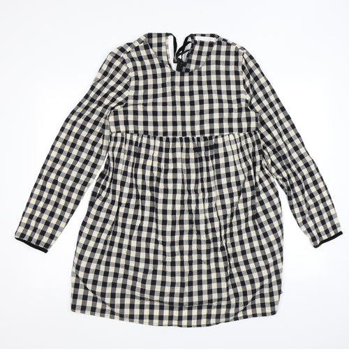 Zara Womens Black Check Polyester A-Line Size S Round Neck Tie