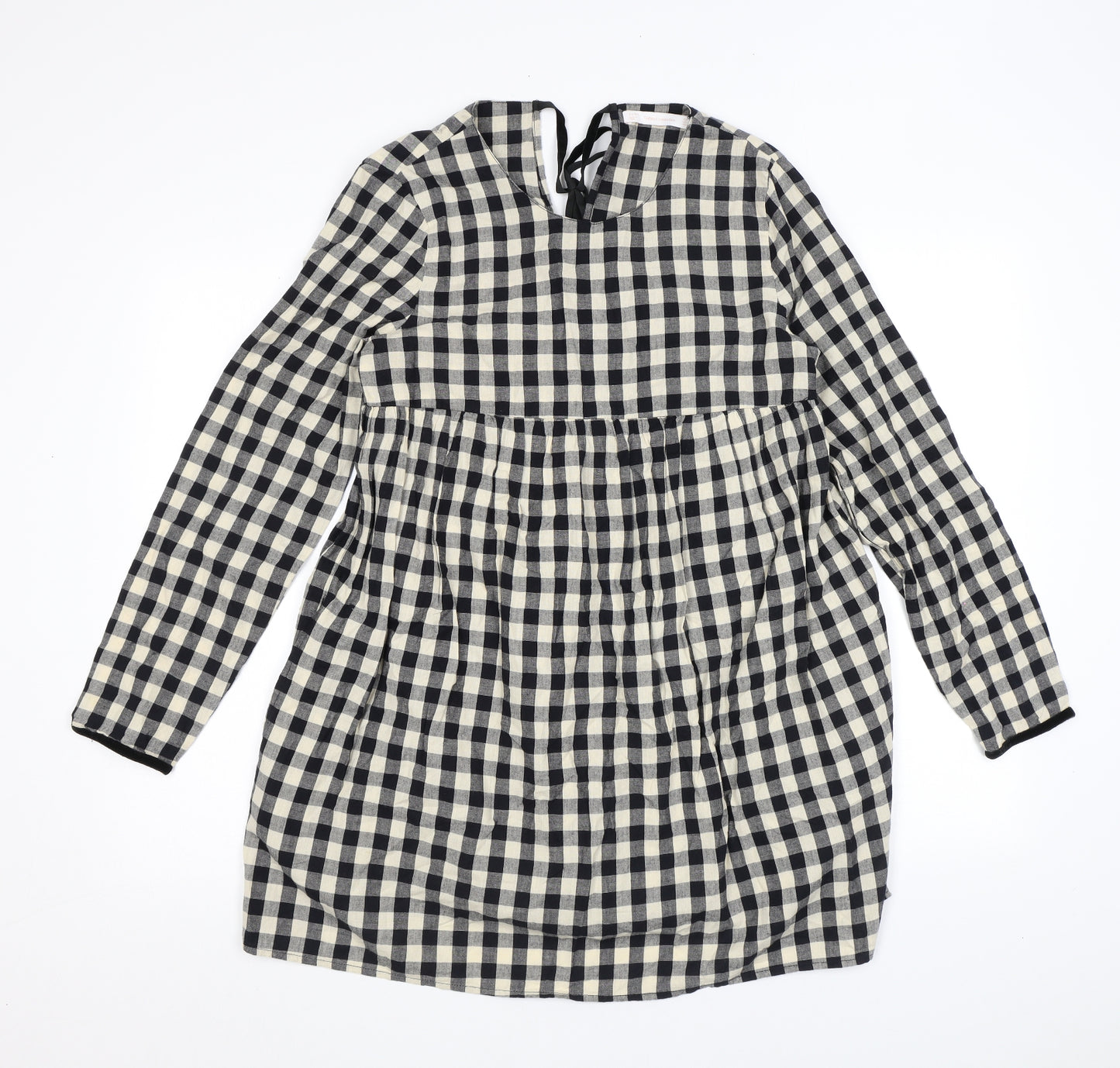 Zara Womens Black Check Polyester A-Line Size S Round Neck Tie