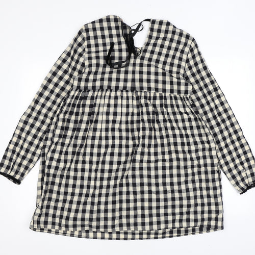 Zara Womens Black Check Polyester A-Line Size S Round Neck Tie