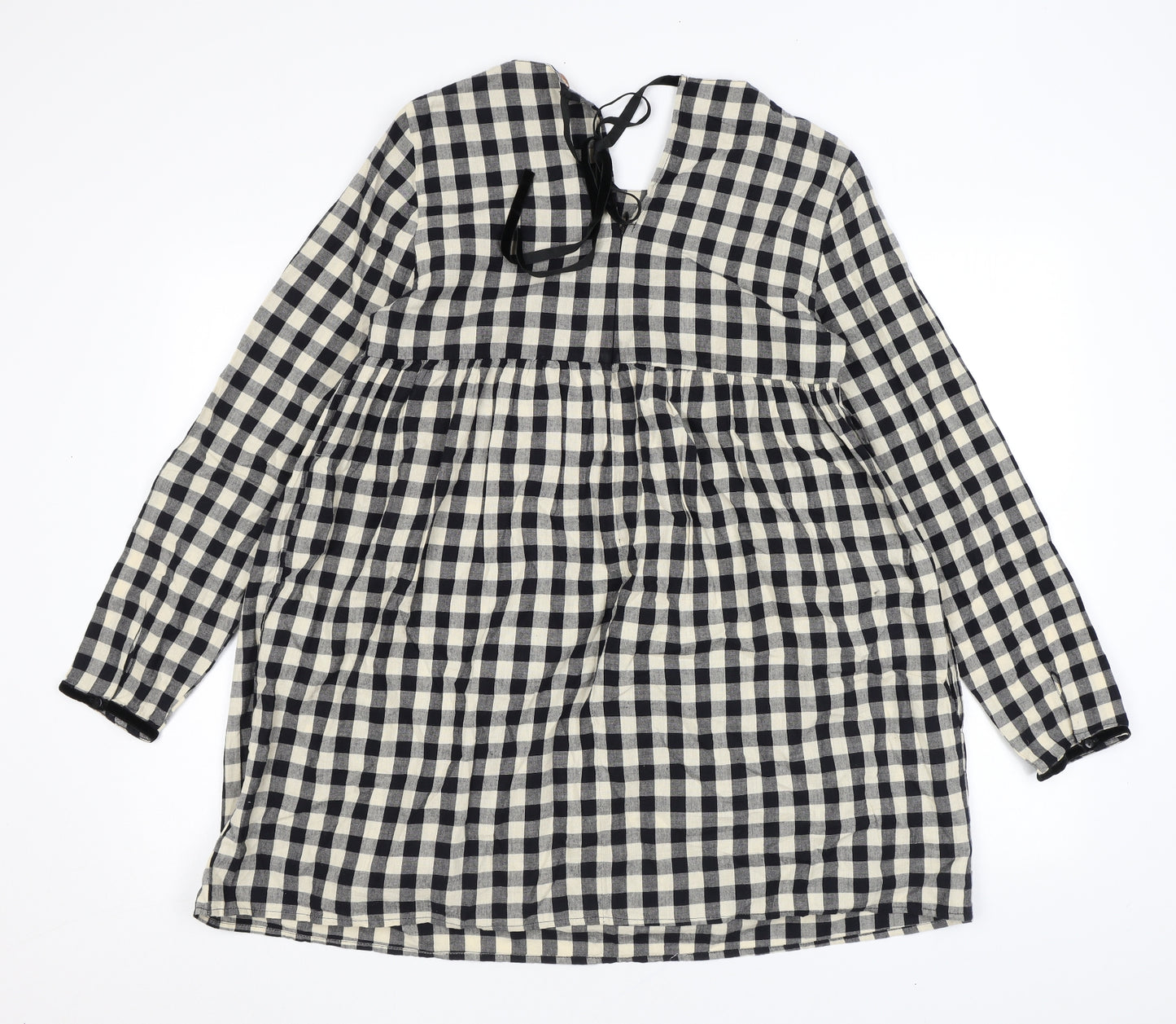 Zara Womens Black Check Polyester A-Line Size S Round Neck Tie