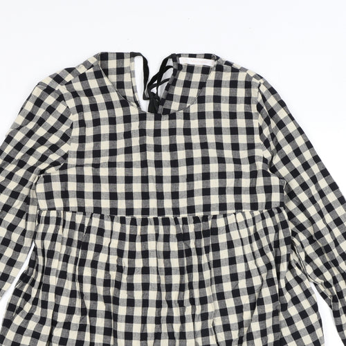 Zara Womens Black Check Polyester A-Line Size S Round Neck Tie