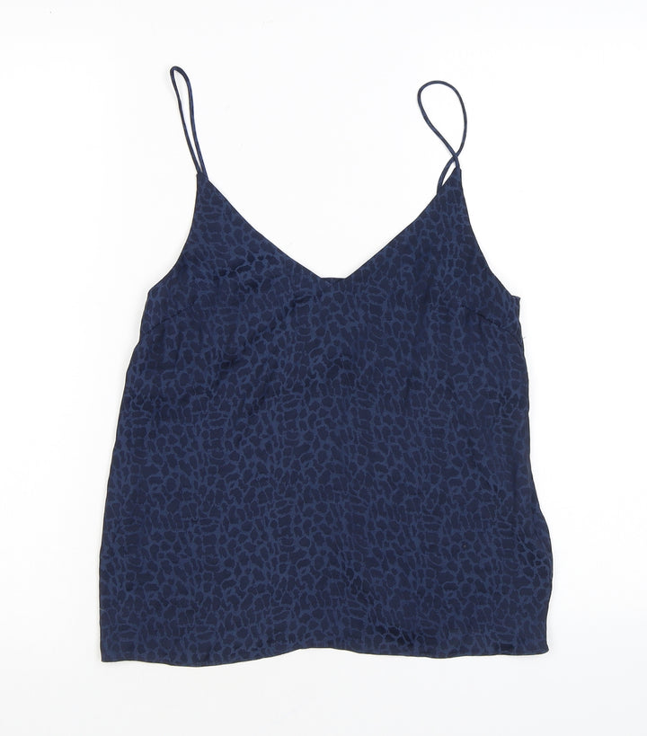 H&M Womens Blue Animal Print Polyester Camisole Tank Size 6 V-Neck - Giraffe skin print