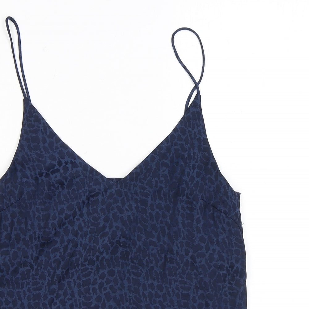 H&M Womens Blue Animal Print Polyester Camisole Tank Size 6 V-Neck - Giraffe skin print