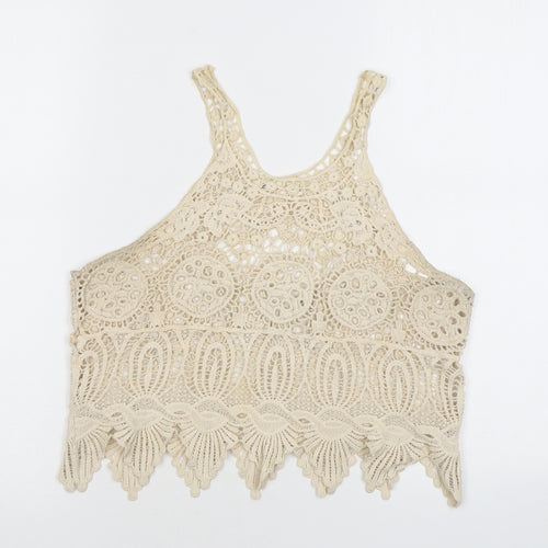 Endless Love Womens Beige Geometric Polyester Basic Tank Size S Halter - Crochet