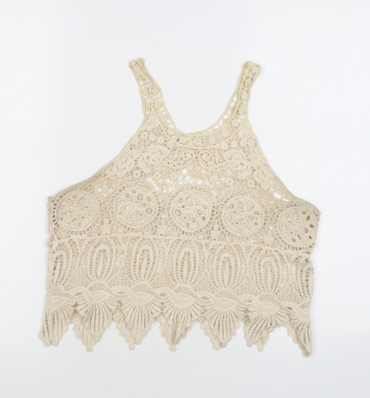 Endless Love Womens Beige Geometric Polyester Basic Tank Size S Halter - Crochet