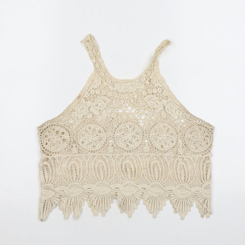 Endless Love Womens Beige Geometric Polyester Basic Tank Size S Halter - Crochet