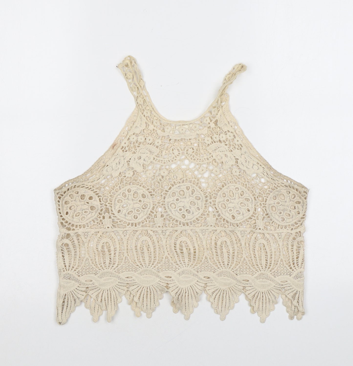 Endless Love Womens Beige Geometric Polyester Basic Tank Size S Halter - Crochet