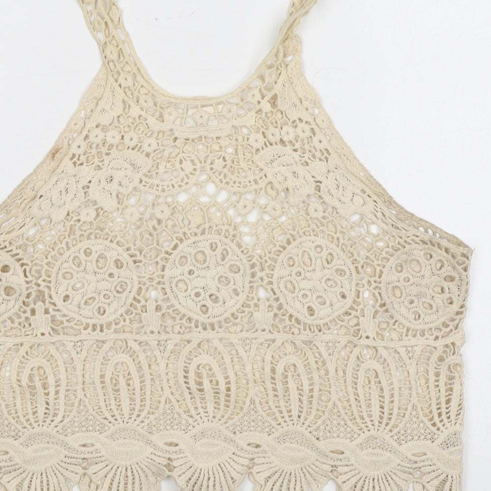 Endless Love Womens Beige Geometric Polyester Basic Tank Size S Halter - Crochet