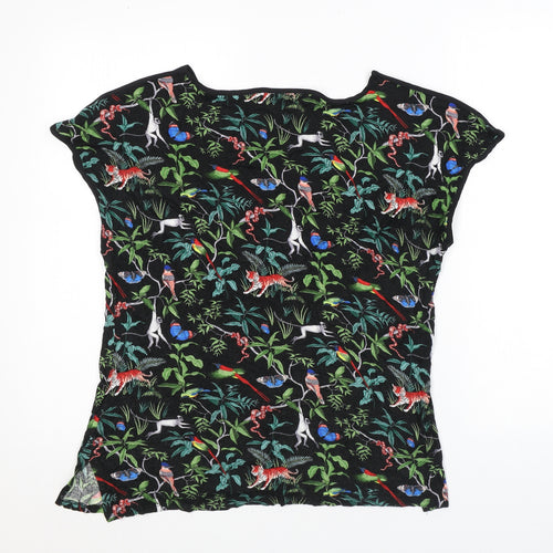 Oasis Womens Black Animal Print Polyester Basic T-Shirt Size L Round Neck - Jungle animals