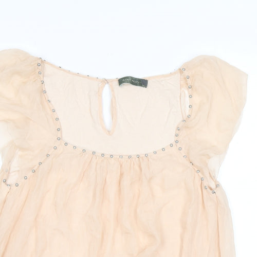 Mint Velvet Womens Pink Silk Basic T-Shirt Size 14 Square Neck - Studs