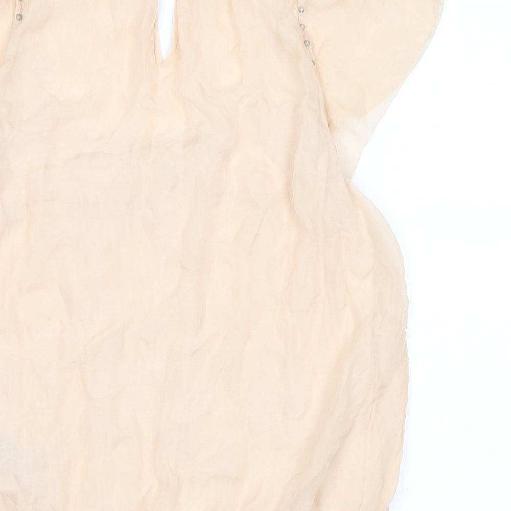 Mint Velvet Womens Pink Silk Basic T-Shirt Size 14 Square Neck - Studs