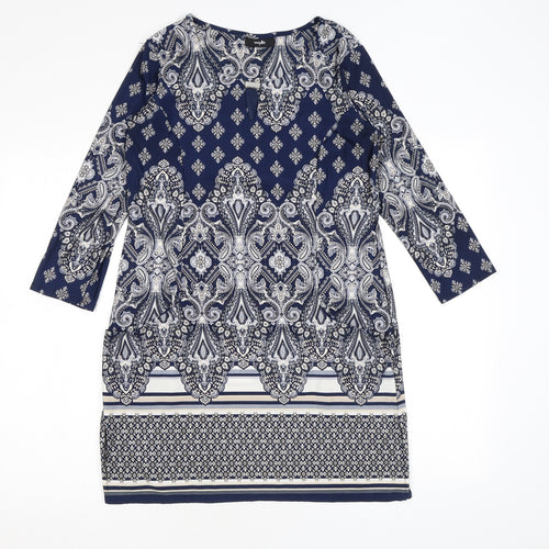 Wallis Womens Blue Geometric Polyester A-Line Size S Round Neck Pullover