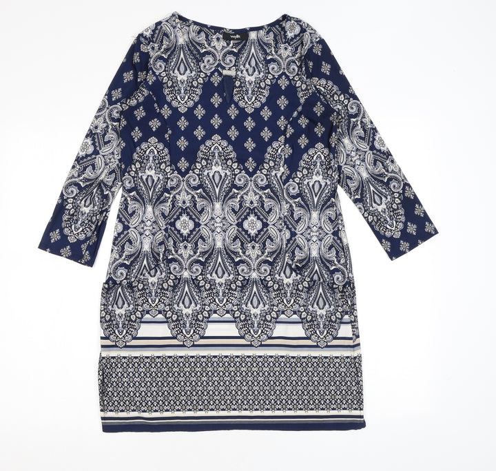 Wallis Womens Blue Geometric Polyester A-Line Size S Round Neck Pullover
