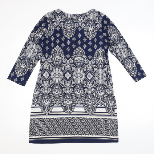 Wallis Womens Blue Geometric Polyester A-Line Size S Round Neck Pullover