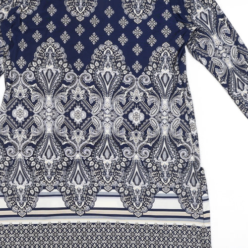 Wallis Womens Blue Geometric Polyester A-Line Size S Round Neck Pullover