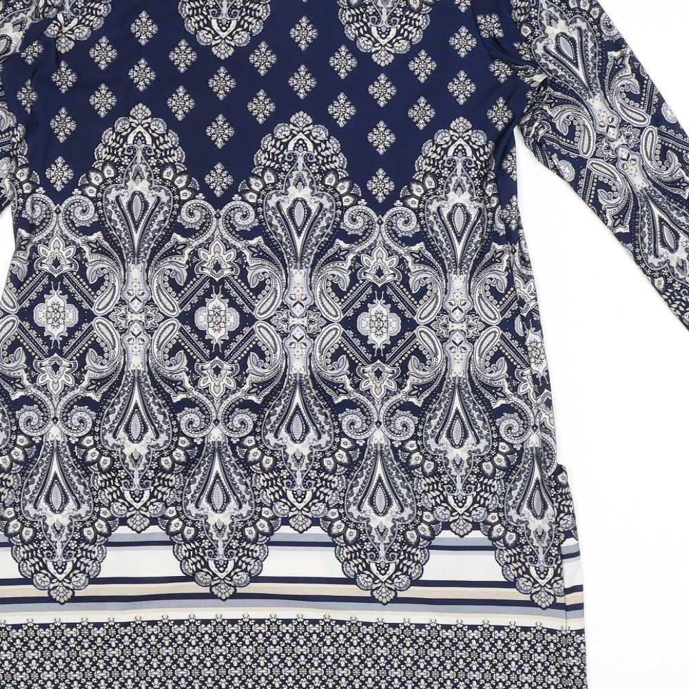 Wallis Womens Blue Geometric Polyester A-Line Size S Round Neck Pullover