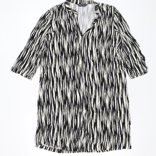 Marks and Spencer Womens Black Geometric Viscose A-Line Size 10 V-Neck Button