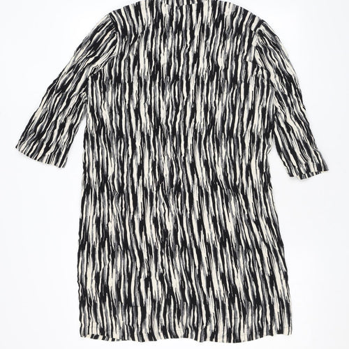 Marks and Spencer Womens Black Geometric Viscose A-Line Size 10 V-Neck Button