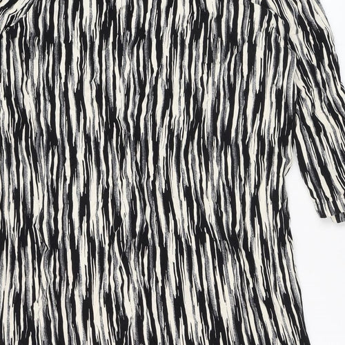 Marks and Spencer Womens Black Geometric Viscose A-Line Size 10 V-Neck Button