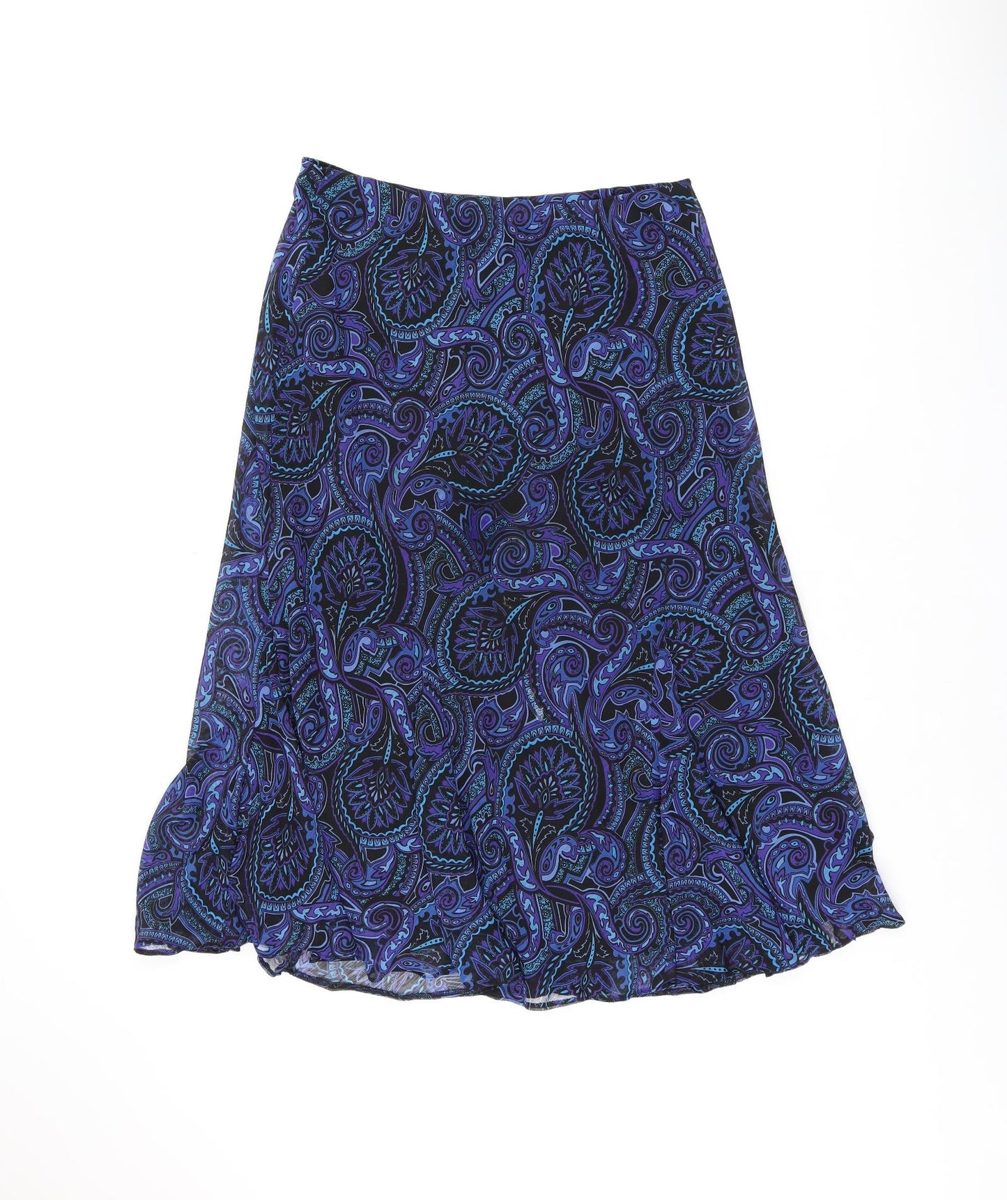 Heather Valley Womens Blue Paisley Polyester Swing Skirt Size 14
