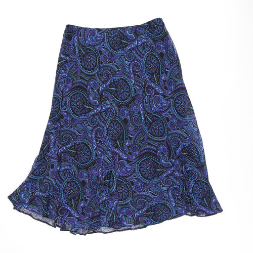 Heather Valley Womens Blue Paisley Polyester Swing Skirt Size 14
