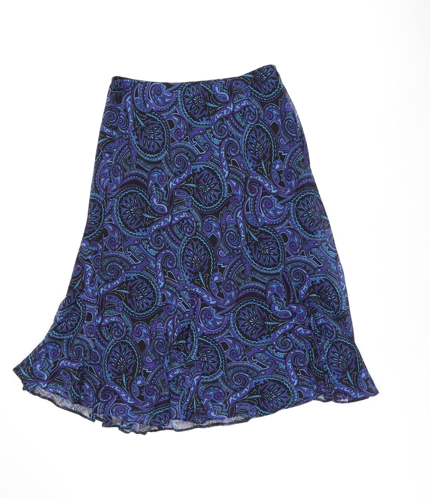Heather Valley Womens Blue Paisley Polyester Swing Skirt Size 14