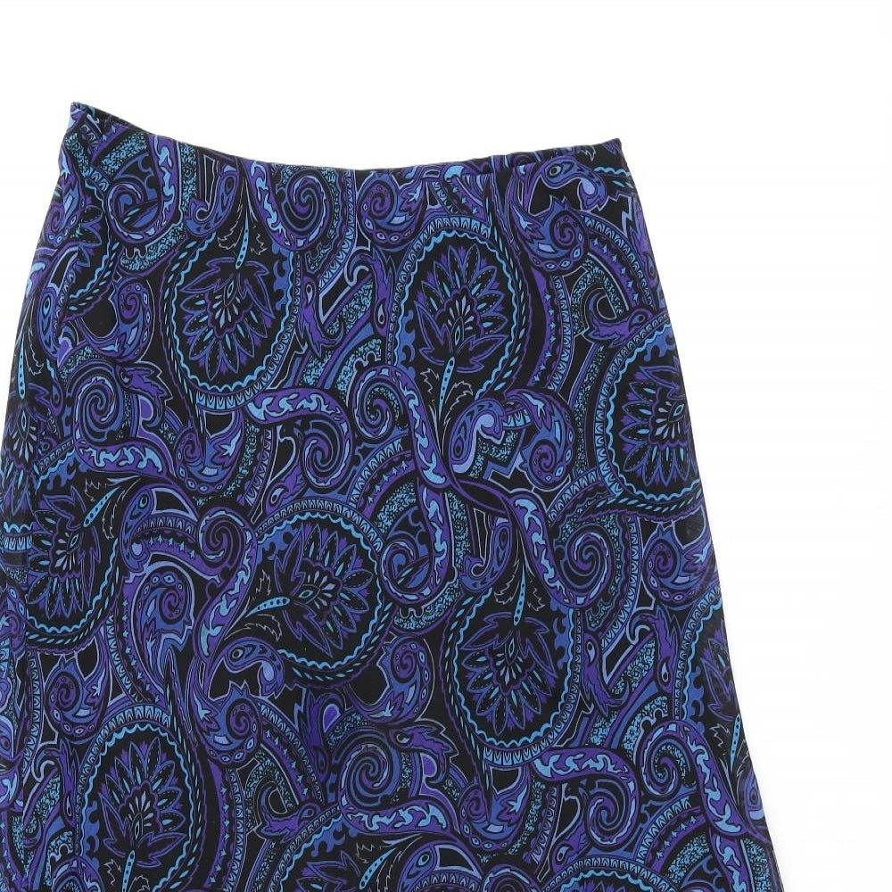 Heather Valley Womens Blue Paisley Polyester Swing Skirt Size 14