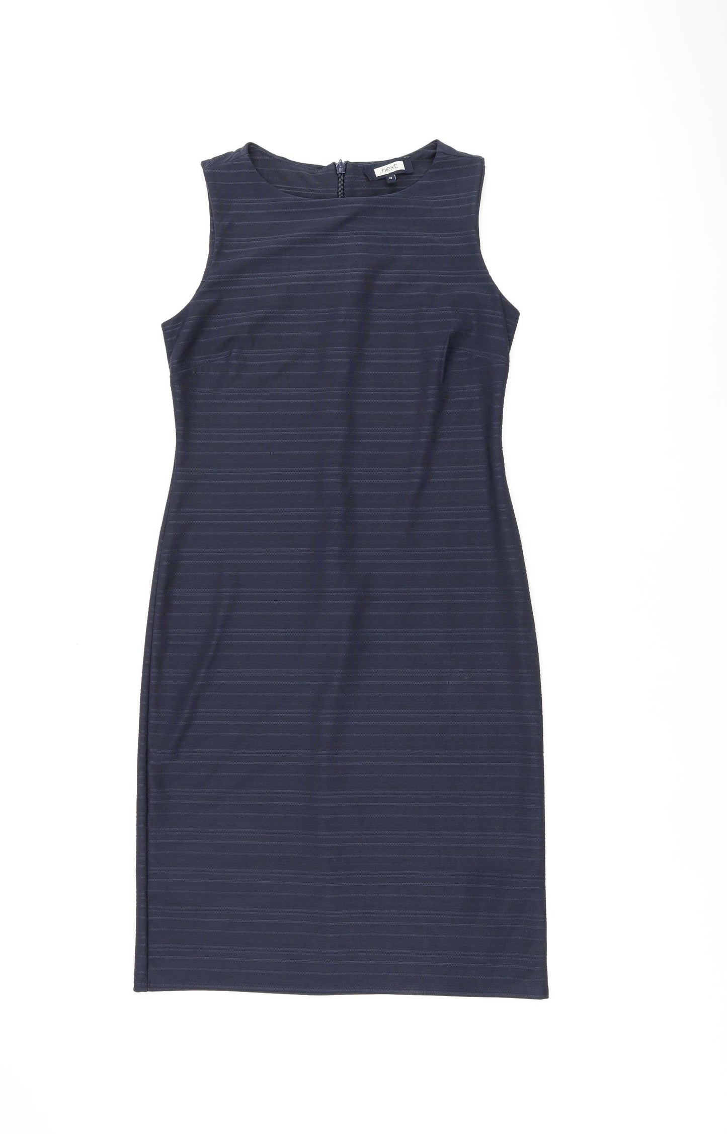NEXT Womens Blue Polyester Pencil Dress Size 12 Boat Neck Zip