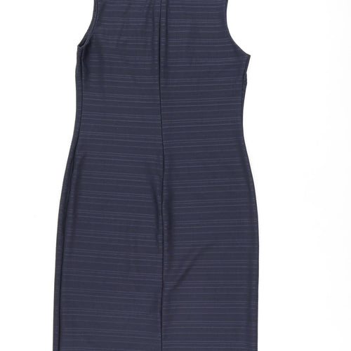 NEXT Womens Blue Polyester Pencil Dress Size 12 Boat Neck Zip