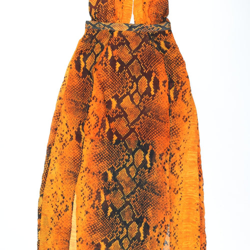 PRETTYLITTLETHING Womens Orange Animal Print Polyester Maxi Size 6 Halter Zip