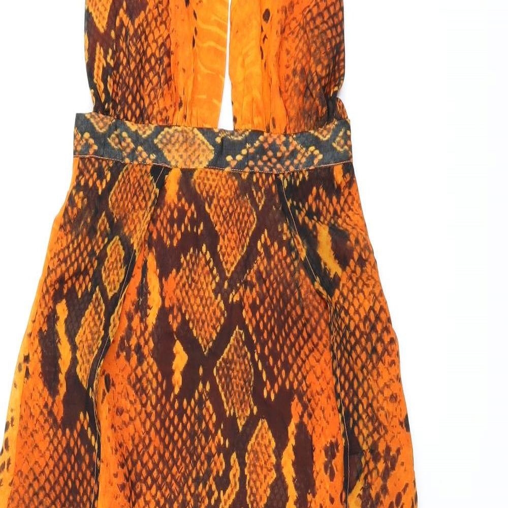 PRETTYLITTLETHING Womens Orange Animal Print Polyester Maxi Size 6 Halter Zip