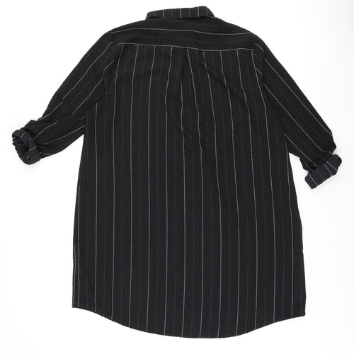 New Look Womens Black Striped Polyester Shift Size 18 Collared Zip