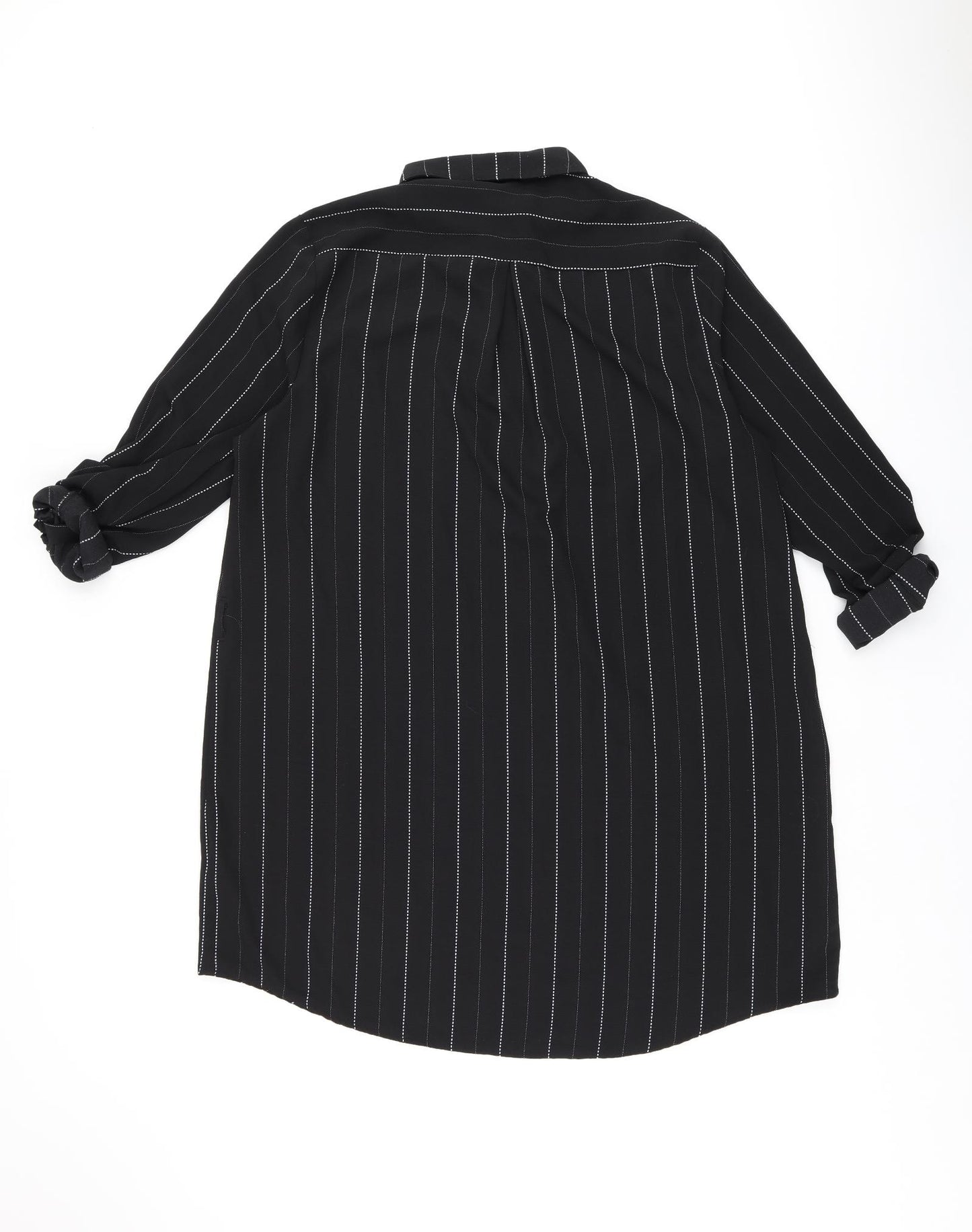 New Look Womens Black Striped Polyester Shift Size 18 Collared Zip