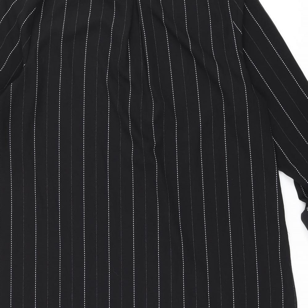 New Look Womens Black Striped Polyester Shift Size 18 Collared Zip