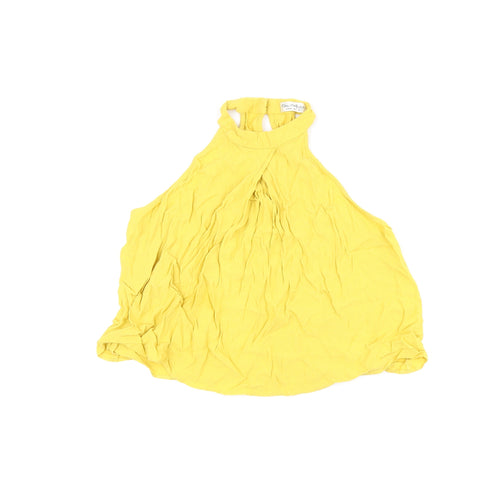 Miss Selfridge Womens Yellow Polyester Cropped T-Shirt Size 6 Halter