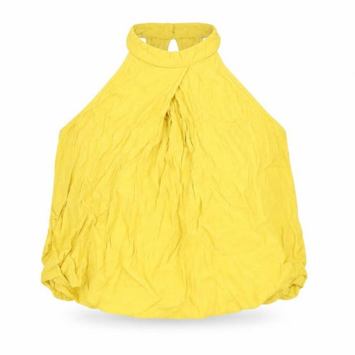 Miss Selfridge Womens Yellow Polyester Cropped T-Shirt Size 6 Halter