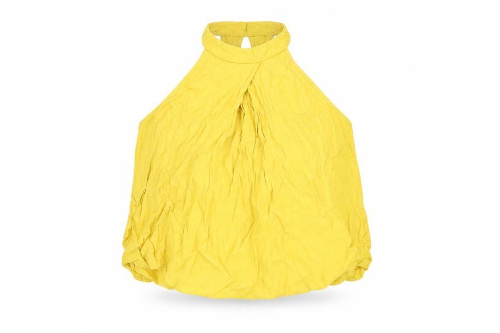 Miss Selfridge Womens Yellow Polyester Cropped T-Shirt Size 6 Halter