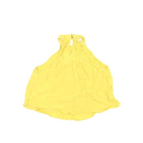 Miss Selfridge Womens Yellow Polyester Cropped T-Shirt Size 6 Halter