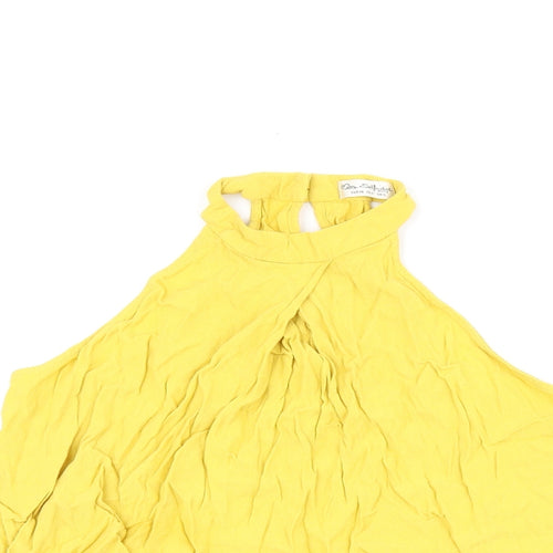 Miss Selfridge Womens Yellow Polyester Cropped T-Shirt Size 6 Halter
