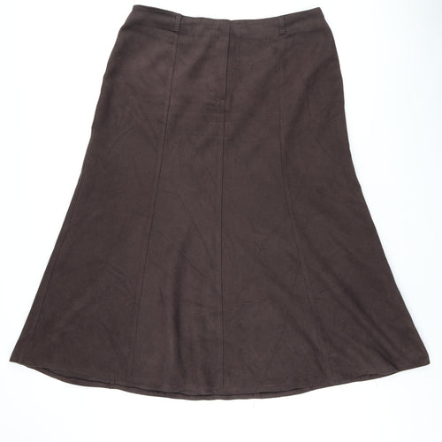 Marks and Spencer Womens Brown Polyester Flare Skirt Size 20 Zip - Suede effect