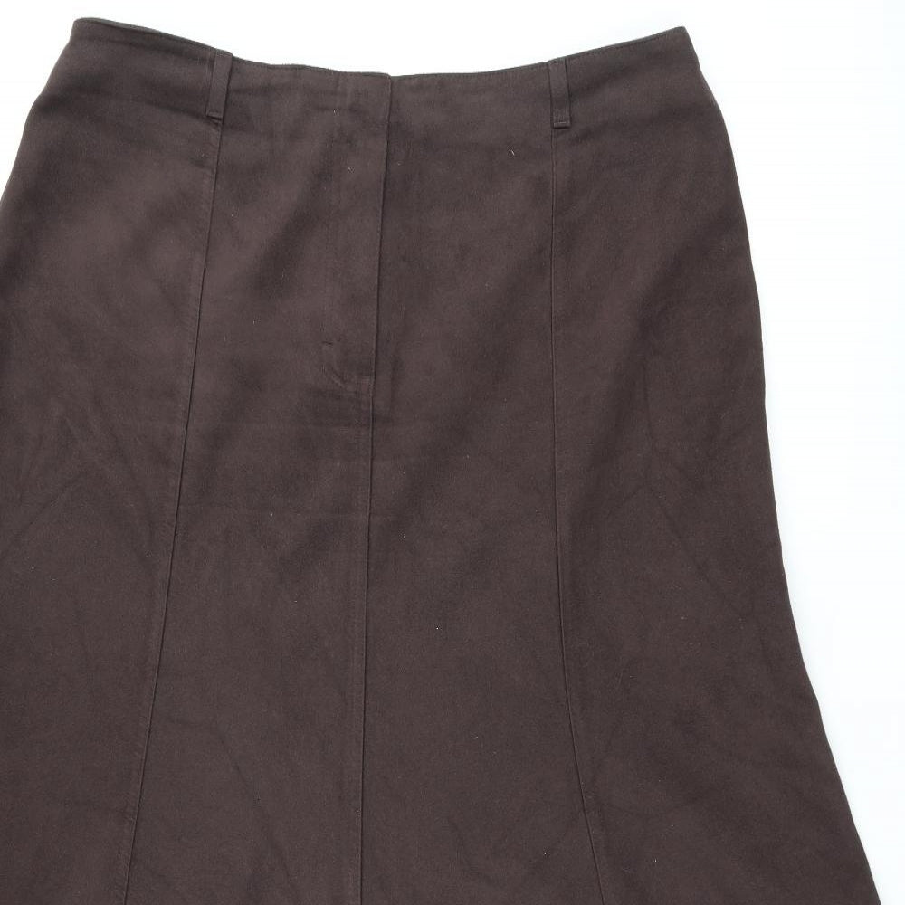 Marks and Spencer Womens Brown Polyester Flare Skirt Size 20 Zip - Suede effect